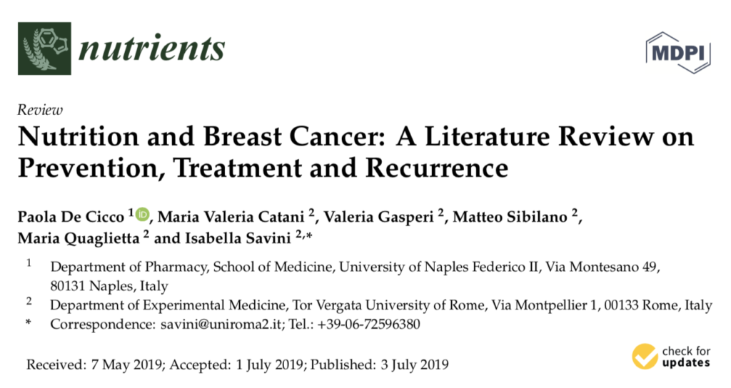 Nutrition and Breast Cancer: A Literature Review on Prevention, Treatment and Recurrence